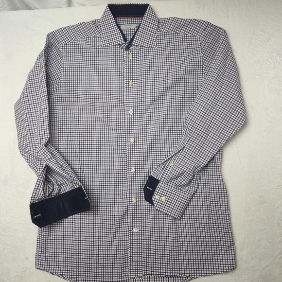 Eton Shirt Mens 16 41 Purple Blue Check Contemporary Dress Long Sleeve Cotton - Picture 2 of 12